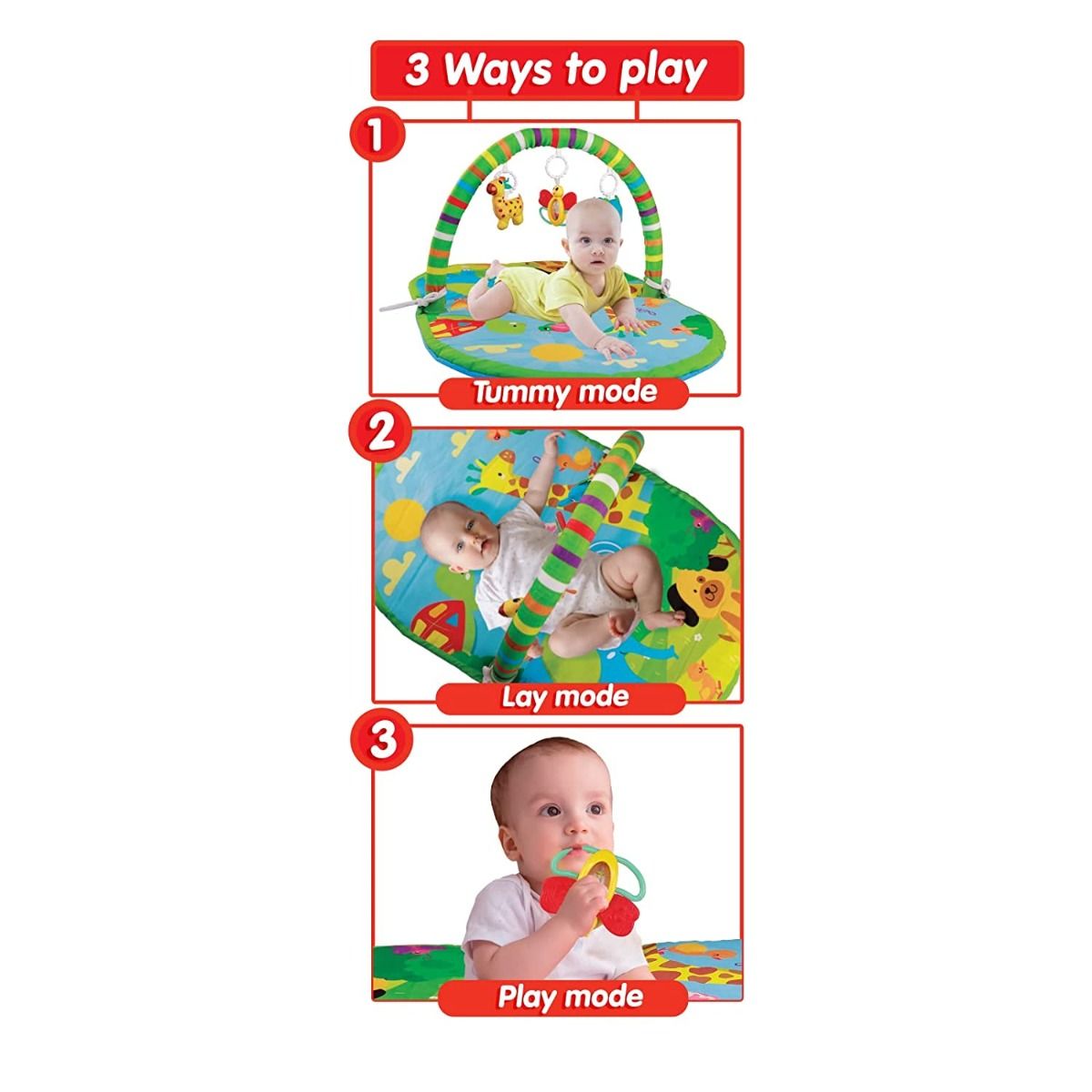 Funskool Giggles Deluxe Play Gym, Pink Colour Activity Playgym, 3 in 1 Modes of Play, with Arch and 3 Toys, Easy to Clean and wash, for 2 Month + Upto 6 Months. - Image 5
