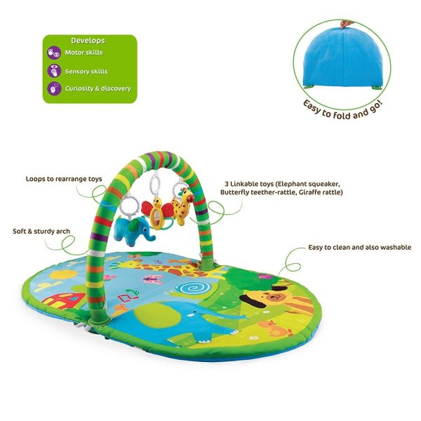 Funskool Giggles Deluxe Play Gym, Pink Colour Activity Playgym, 3 in 1 Modes of Play, with Arch and 3 Toys, Easy to Clean and wash, for 2 Month + Upto 6 Months. - Image 3
