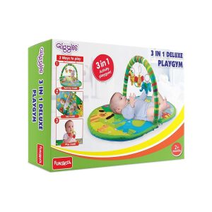 Funskool Giggles Deluxe Play Gym, Pink Colour Activity Playgym, 3 in 1 Modes of Play, with Arch and 3 Toys, Easy to Clean and wash, for 2 Month + Upto 6 Months.