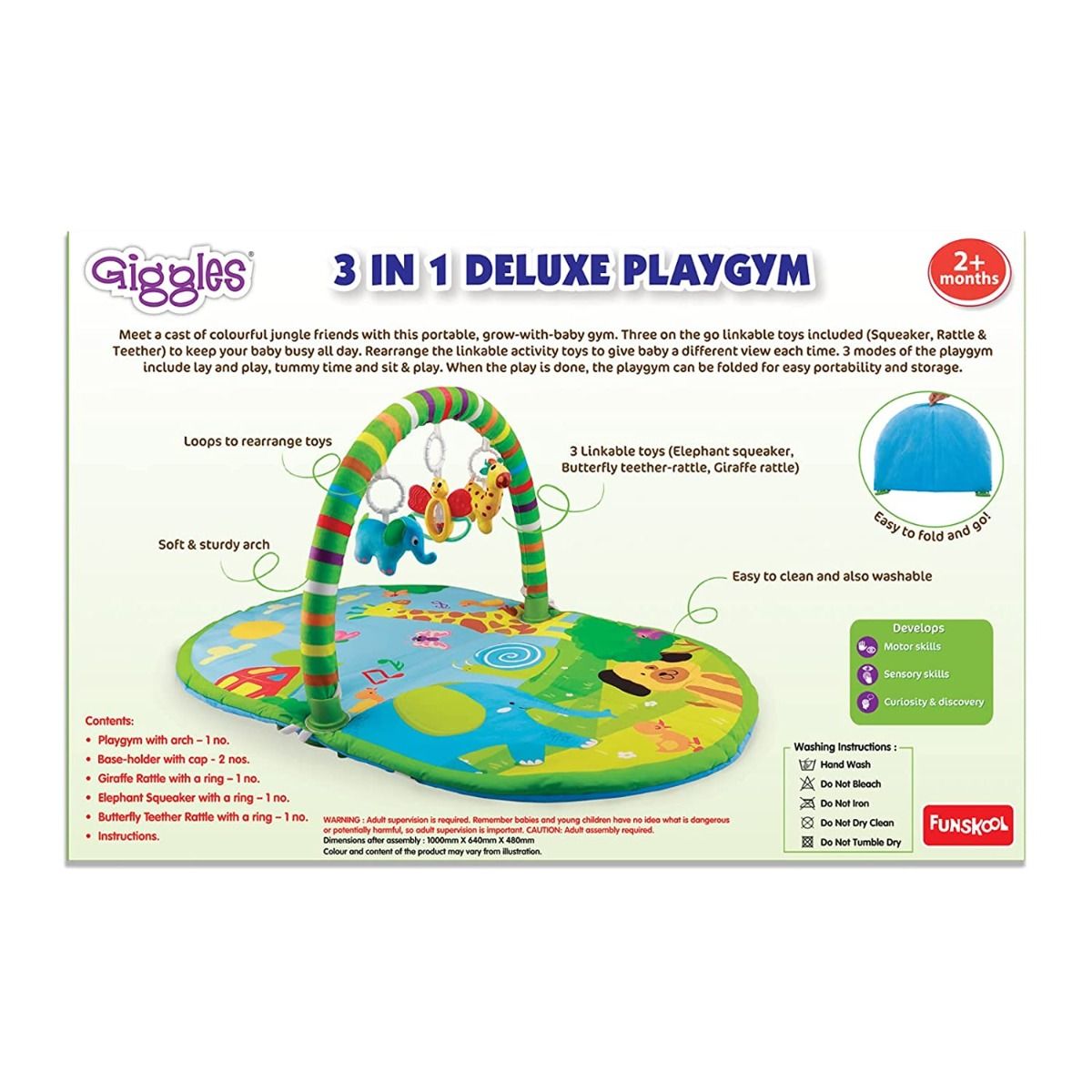 Funskool Giggles Deluxe Play Gym, Pink Colour Activity Playgym, 3 in 1 Modes of Play, with Arch and 3 Toys, Easy to Clean and wash, for 2 Month + Upto 6 Months. - Image 2