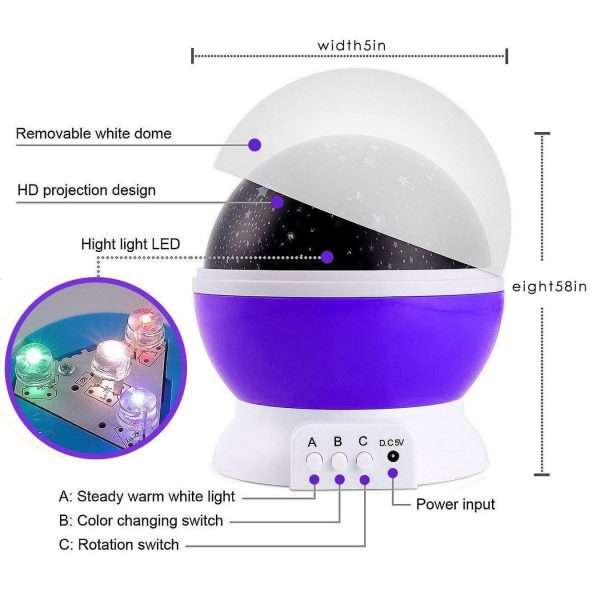 Star Master Rotating 360 Degree Moon Night Light Lamp Projector with Colors and USB Cable,Lamp for Kids Room Night Bulb (Multi Color,Pack of 1) (Random) - Image 8