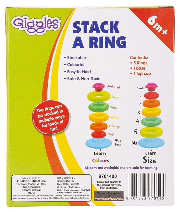 Funskool Giggles - Stack A Ring , Multicolour Stacking Toy With 5 Colourful Rings, Helps To Grasp,Shake And Stack, 12 Months & Above, Infant And Preschool Toys - Image 5
