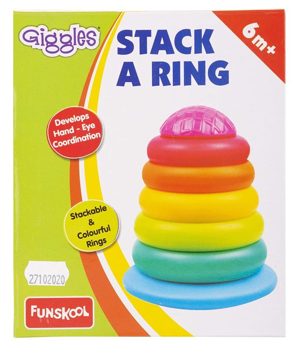 Funskool Giggles - Stack A Ring , Multicolour Stacking Toy With 5 Colourful Rings, Helps To Grasp,Shake And Stack, 12 Months & Above, Infant And Preschool Toys