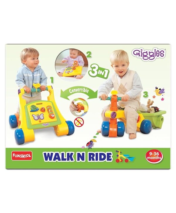 Funskool Giggles, Walk N Ride, 3 in 1 Activity Toy, Walker and Trike, Detachable Pull-Along Trailer, Sturdy and Safe, 9 Months to 3 Years - Image 3