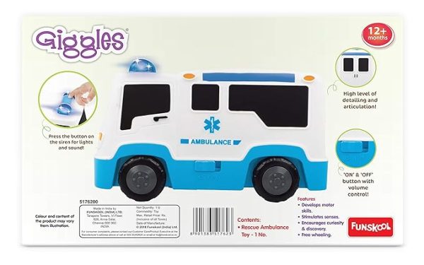 Funskool Giggles, Rescue Ambulance, Multicolour Vehicle with Lights and Sounds, Develops Motor Skills, 12 Months & Above, Infant and Preschool Toys - Image 4