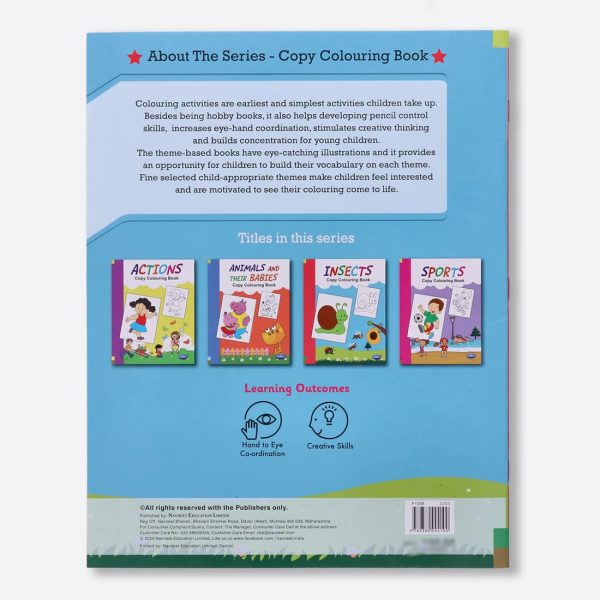 Navneet Theme Copy Colouring Book - Set of 4 books - Actions, Sports, Animals & their babies, Insects - Painting and colouring books for kids - Image 6