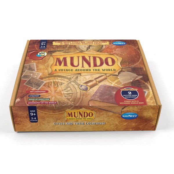 Navneet Education Navneet Mundo Board Game- Strategy, Geography, World Map, Travel- Educational Game-Indoor Classic card Game for Kids & Family- Age 9 to 99(brown)