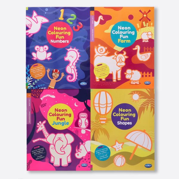 Navneet Neon Colouring Fun Book for Toddlers - Farm, Jungle, Shapes & Numbers