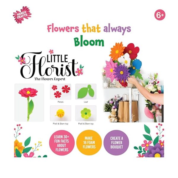 Funskool Handyfcrafts Little Florist,Make 16 Foam Flowers,30+ Interesting Facts About Flowers, Arts and Craft Kit DIY Kit, Ages 6 and Above, Multicolor - Image 3