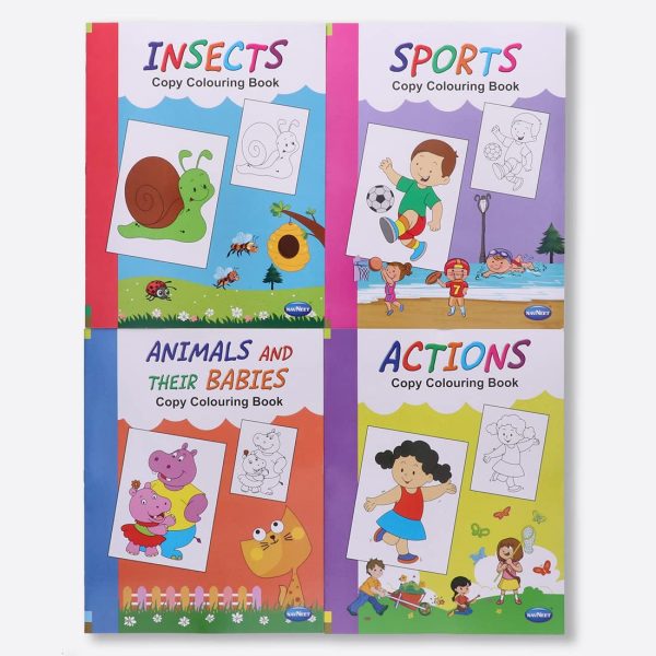 Navneet Theme Copy Colouring Book - Set of 4 books - Actions, Sports, Animals & their babies, Insects - Painting and colouring books for kids - Image 10