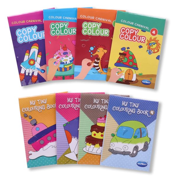 Navneet Colour Carnival and Tiny Colouring Book Combo Pack - Copy Colouring Series- Pack of 8 Books- Travelling Pack- Easy to carry