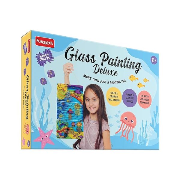 Funskool Handycrafts Glass Painting Deluxe, Arts and Crafts Kit, Create a Colourful Wall Hanging, Ages 6 Years and Above, Multicolour