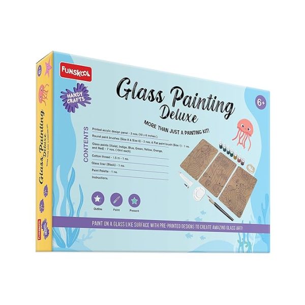 Funskool Handycrafts Glass Painting Deluxe, Arts and Crafts Kit, Create a Colourful Wall Hanging, Ages 6 Years and Above, Multicolour - Image 2