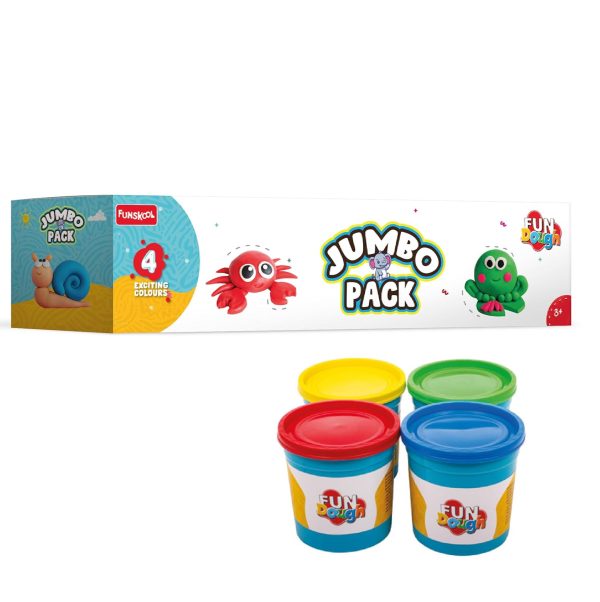 Fundough Funskool Jumbo Pack, 4 tubs of Dough, 125gms Each, Multicolour, Dough, Toy, Shaping, Sculpting, 3 Years and Above