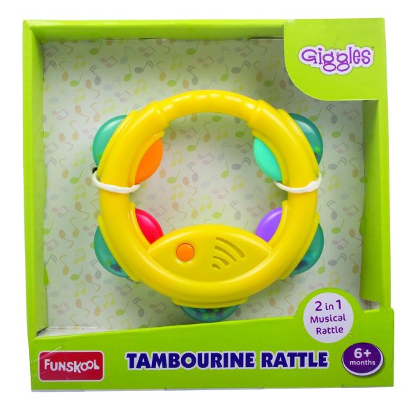 Funskool Giggles, Tambourine Rattle, 2 in 1 Colourful Musical Rattle for New Born Baby