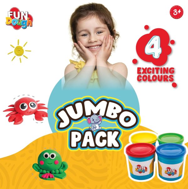 Fundough Funskool Jumbo Pack, 4 tubs of Dough, 125gms Each, Multicolour, Dough, Toy, Shaping, Sculpting, 3 Years and Above - Image 5