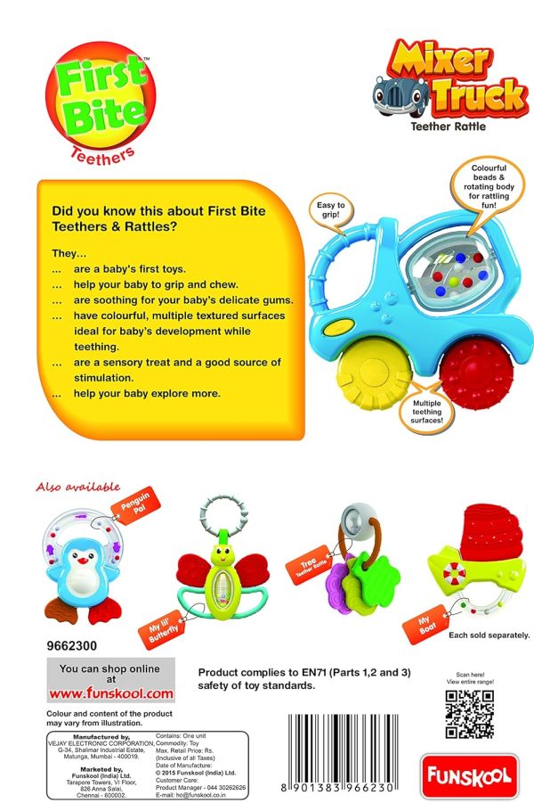 Giggles Funskool, Mixer Truck Teether Rattle, Teether for Babies to soothen Their Gums, Easy to Grasp and chew with Rattle Sounds, 3 Months & Above, Infant Toys - Image 4