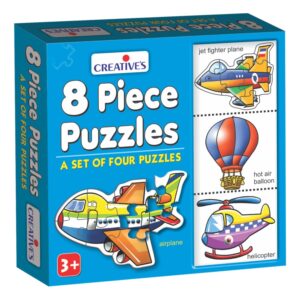 Creative's 8 Pieces Puzzle Educational Jigsaw Fun With Learning Toy Game Air Transport 8 Piece Puzzles Knowledge Of Air Transport (Fighter Plane, Hot Air Balloon , Helicopter & Airplane) Ages 3+