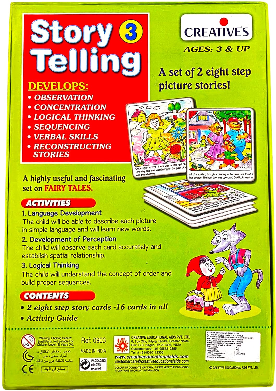 Creative's Story Telling - 3 Story Cards Learning & Educational Story Telling Series Pre-School Story Telling Games Red Riding Hood & The Three Bears, Ages 3+ - Image 7