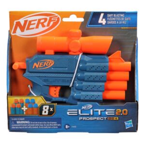 Nerf Elite 2.0 Prospect QS-4 Blaster, 8 Official Elite Darts, 4-Dart Blasting, Nonremovable Targeting Scope, Ages 8+