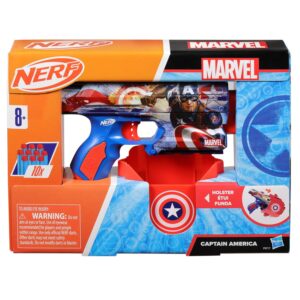 Nerf Marvel Captain America Dart Blaster, 10 Nerf Elite Darts, Holster, Toy Foam Blasters Ages 8+