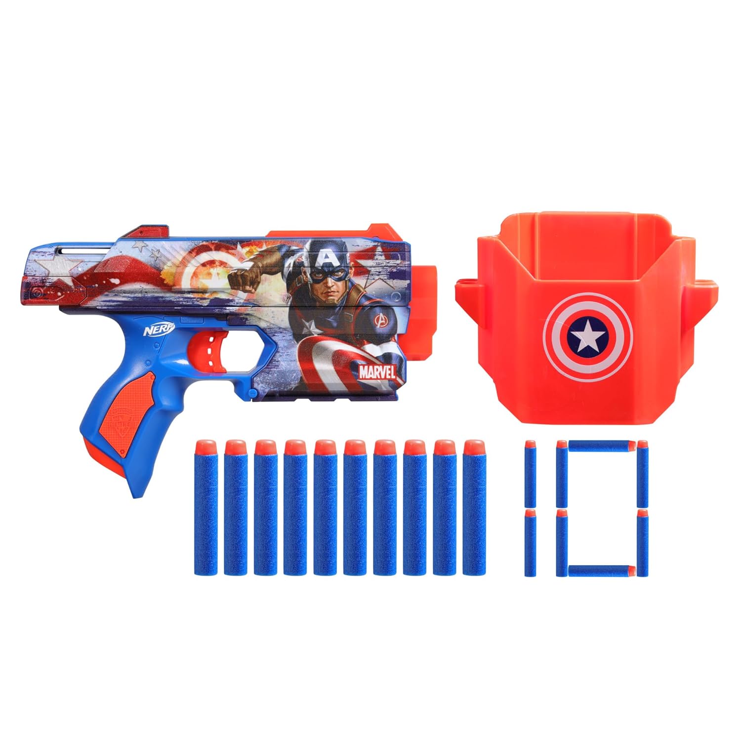 Nerf Marvel Captain America Dart Blaster, 10 Nerf Elite Darts, Holster, Toy Foam Blasters Ages 8+ - Image 2