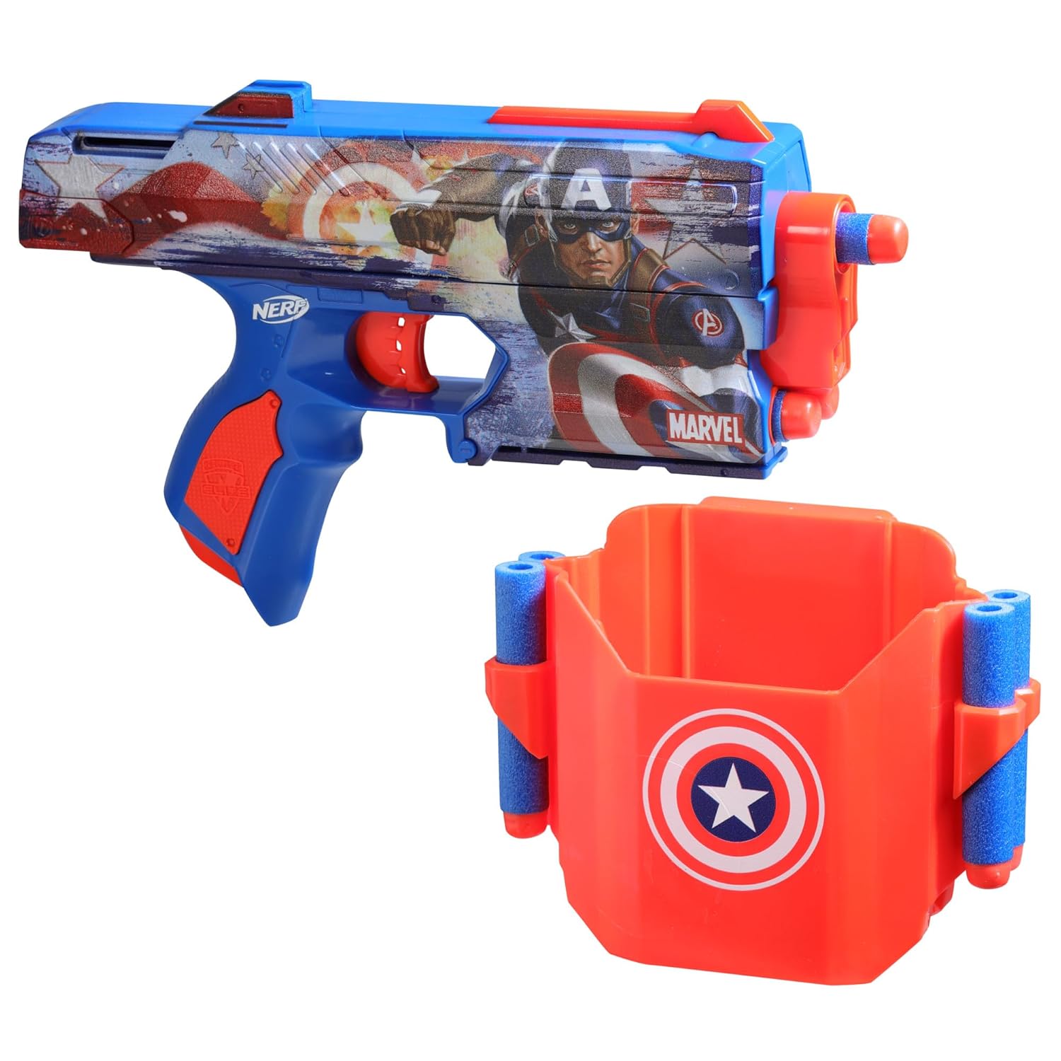 Nerf Marvel Captain America Dart Blaster, 10 Nerf Elite Darts, Holster, Toy Foam Blasters Ages 8+ - Image 3