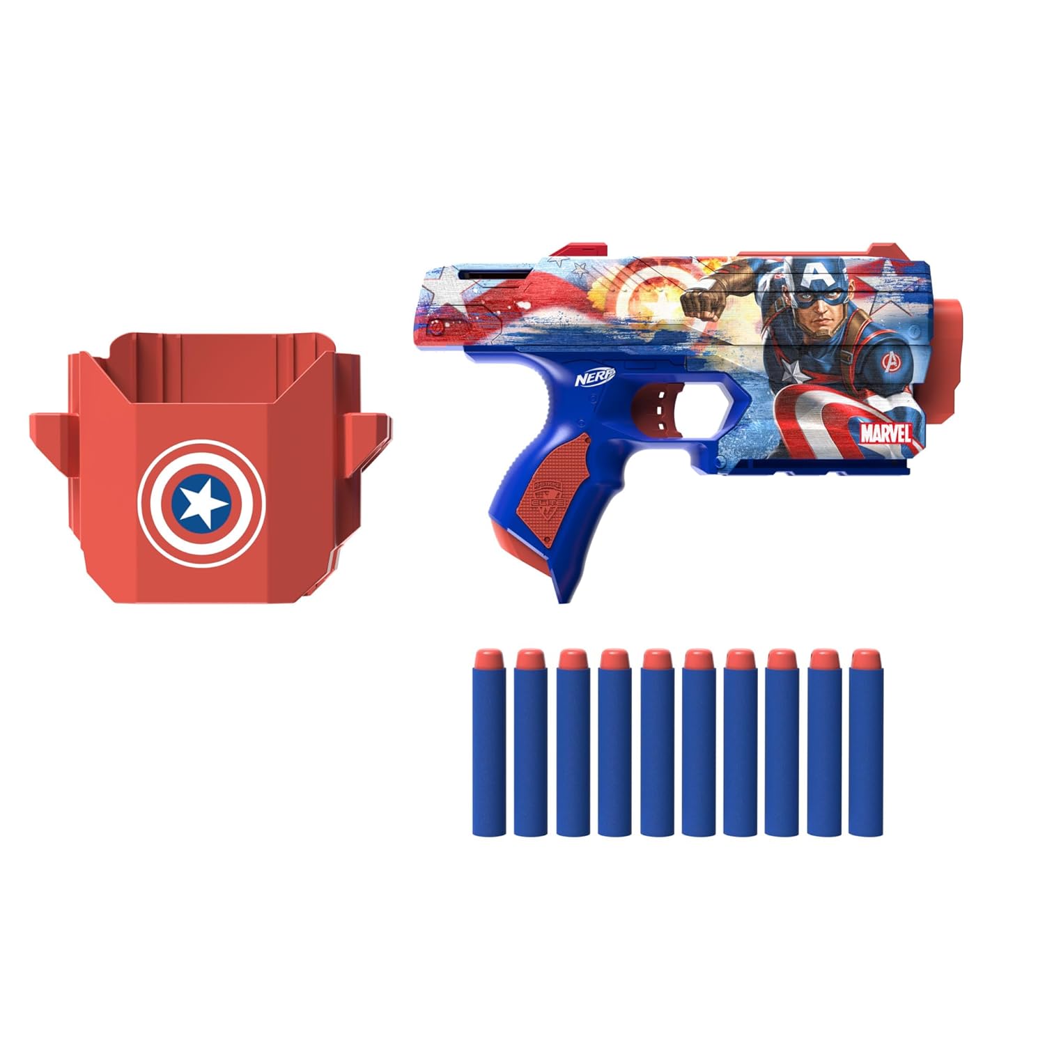 Nerf Marvel Captain America Dart Blaster, 10 Nerf Elite Darts, Holster, Toy Foam Blasters Ages 8+ - Image 8