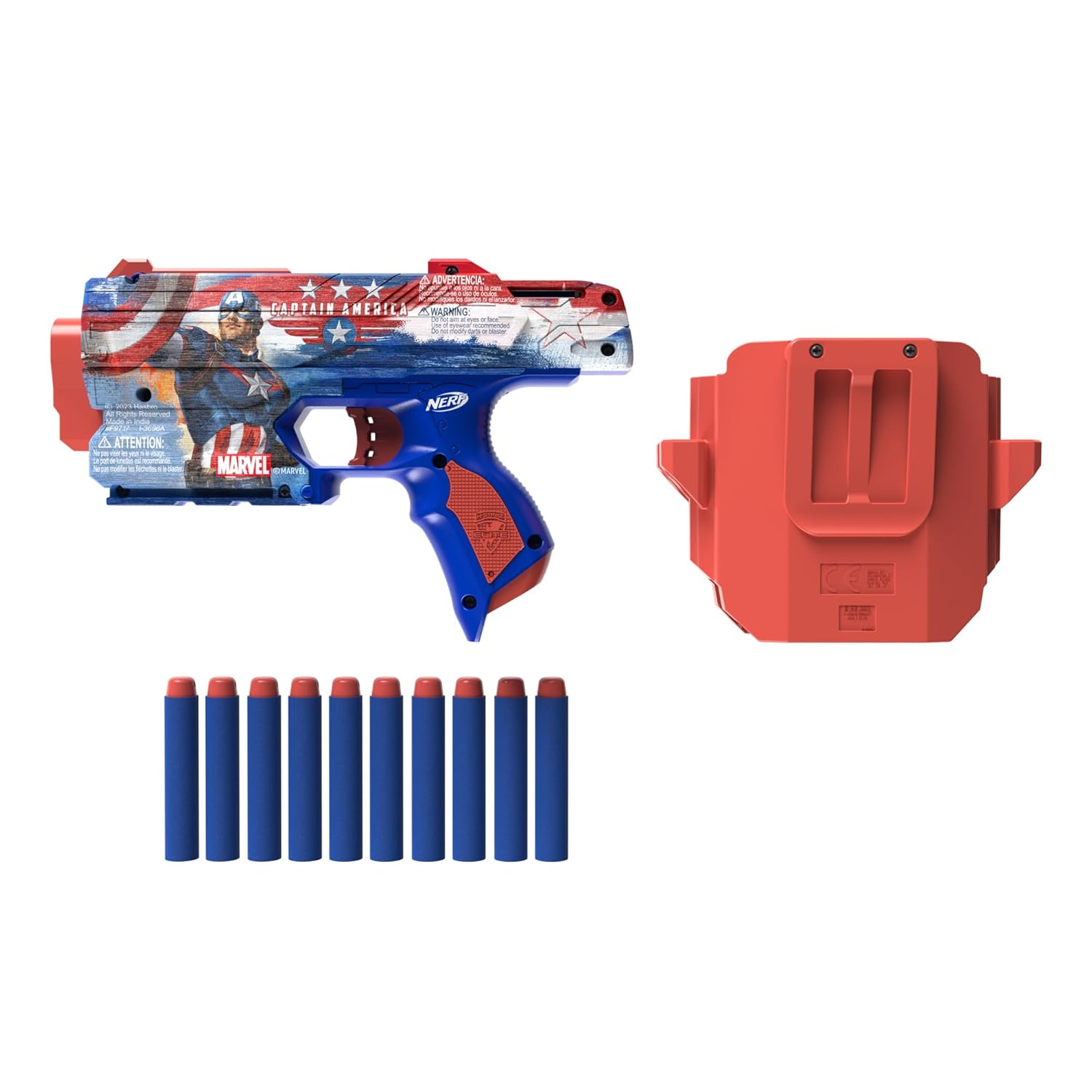 Nerf Marvel Captain America Dart Blaster, 10 Nerf Elite Darts, Holster, Toy Foam Blasters Ages 8+ - Image 9
