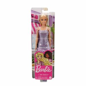 Barbie® Doll, Kids Toys, Blonde Hair, Lavender Metallic Mini Dress, Trendy Clothes and Accessories