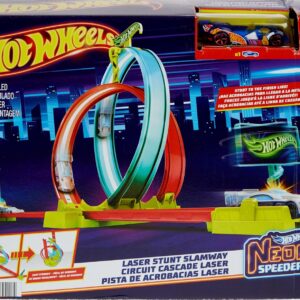 Hot Wheels® Neon Speeders™ Track Set, Laser Stunt Slamway with 1 Hot Wheels® Car, Tri-Colored Track, Connects to Other Sets, Easy Storage Ages 4+