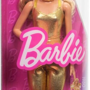 Barbie Fashionistas Doll 222, Petite Height with Wavy Blonde Hair, Gold Jumpsuit and Accessories, Collectable Fashion Doll for 65th Anniversary,Gold
