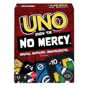 Mattel Games ​UNO Show ‘em No Mercy Card Game for Kids, Adults & Family Parties and Travel with Extra Cards, Special Rules and Tougher Penalties.