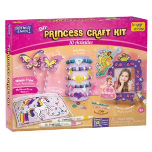 Imagimake Princess Craft Kit DIY Flat Bead Bracelets, Unicorn Pouch, Butterfly Wands & Photo Frame Ages 5+