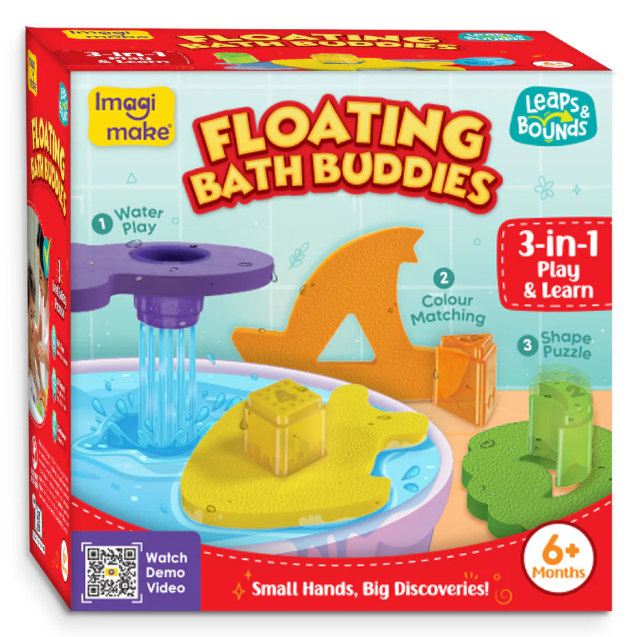 Imagimake Floating Bath Buddies Leaps & Bounds BathToy Educational Toy for Toddlers, Infants 3-in-1 Play & Learn - Water Play, Color Matching & Shape Puzzle | New Born Baby Gifts for 6+Months