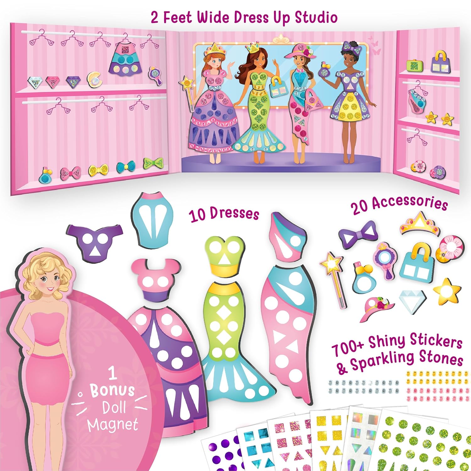 Imagimake DIY Magnetic Dress-Up Princess Pretend Play Toys for Girls 30 Magnetic Dresses & Accessories Interchange & Create Unlimited Outfits Ages 3+ - Image 2
