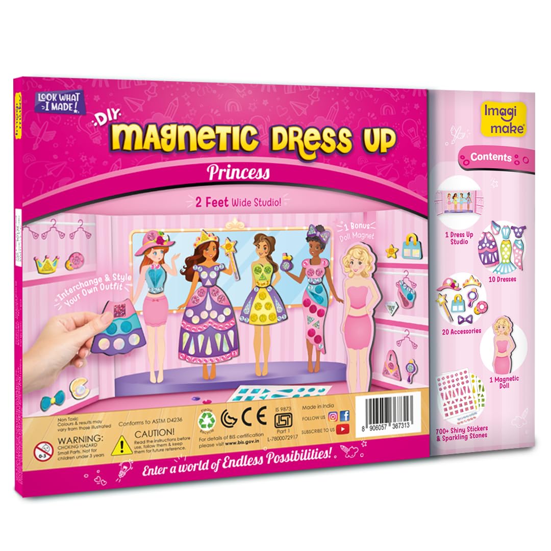 Imagimake DIY Magnetic Dress-Up Princess Pretend Play Toys for Girls 30 Magnetic Dresses & Accessories Interchange & Create Unlimited Outfits Ages 3+ - Image 8