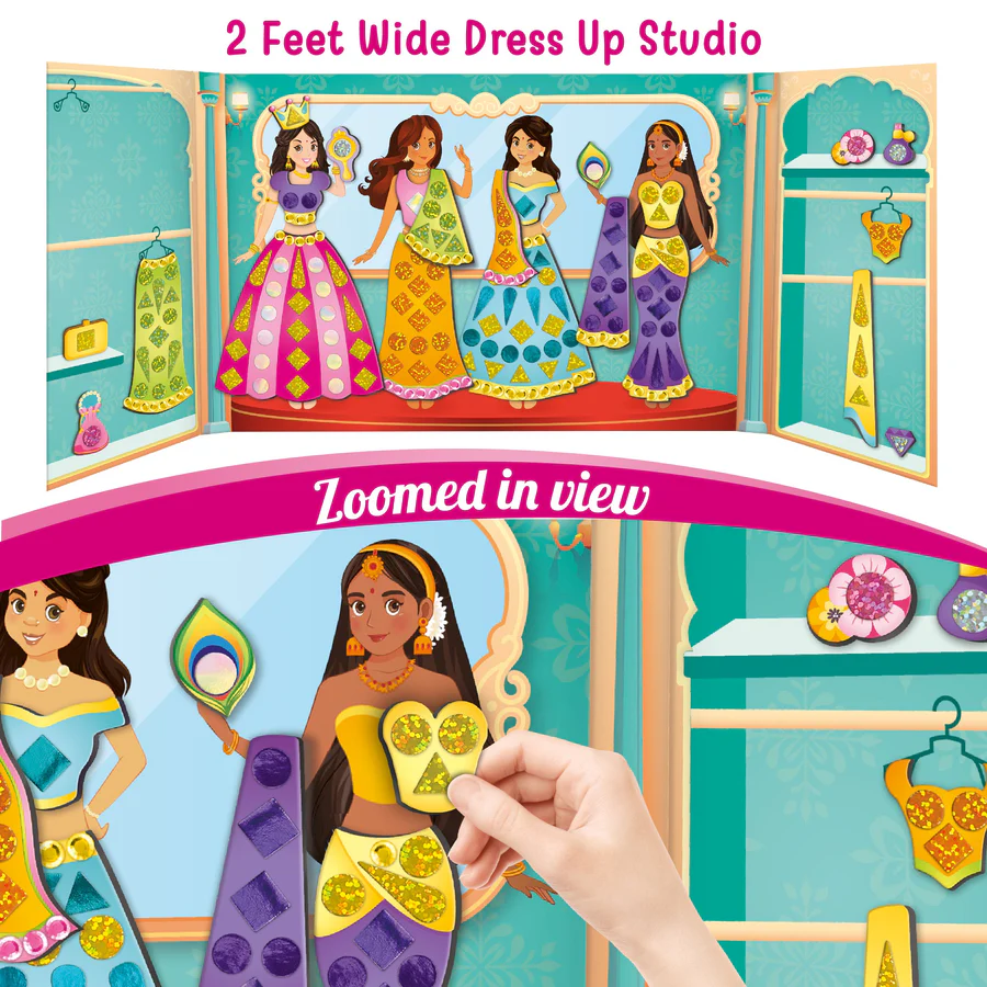 Imagimake DIY Magnetic Dress-Up Indian Princess Pretend Play Toys for Girls 30 Magnetic Dresses & Accessories Interchange & Create Unlimited Outfits Ages 3+ - Image 4