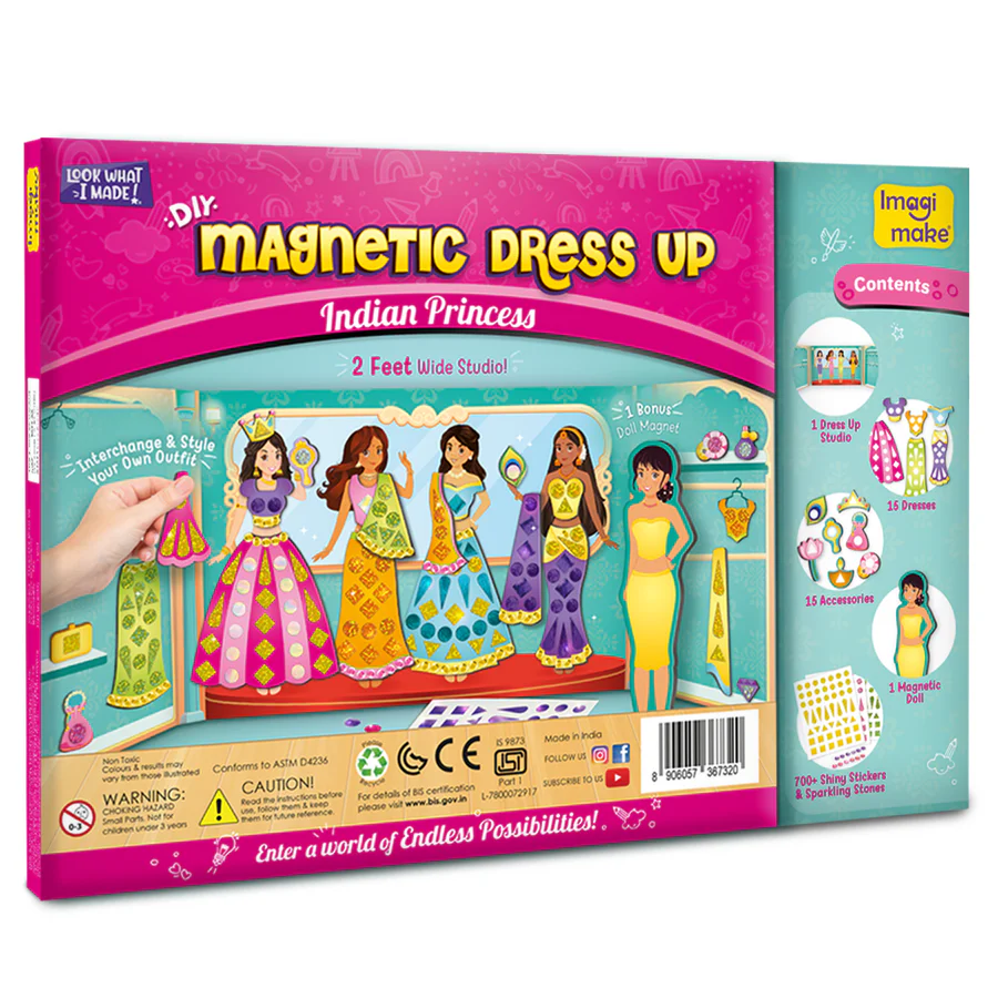 Imagimake DIY Magnetic Dress-Up Indian Princess Pretend Play Toys for Girls 30 Magnetic Dresses & Accessories Interchange & Create Unlimited Outfits Ages 3+ - Image 8