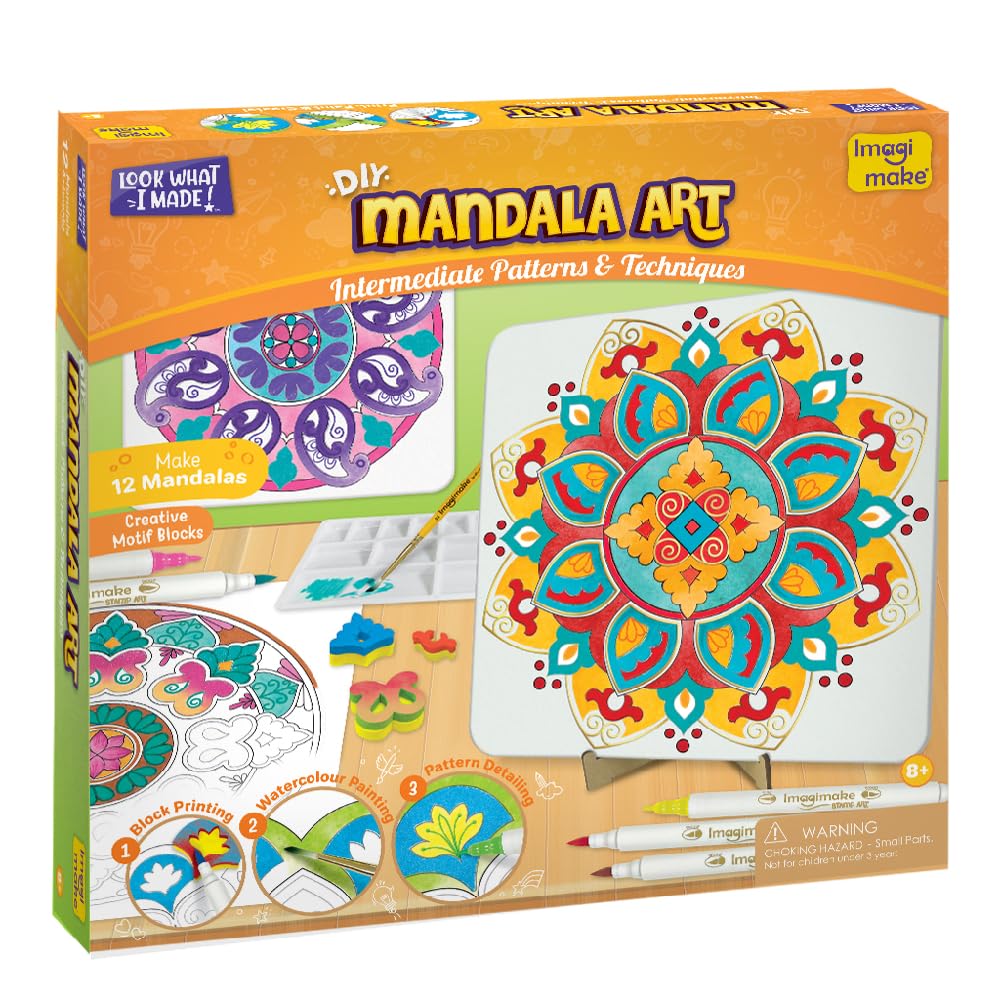 Imagimake DIY Mandala Art Kit for Coloring & Painting Art Kit Set with Water Brush Pen & Stamps Crafts Kids Age 10+