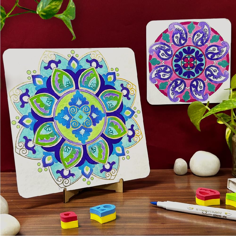 Imagimake DIY Mandala Art Kit for Coloring & Painting Art Kit Set with Water Brush Pen & Stamps Crafts Kids Age 10+ - Image 2
