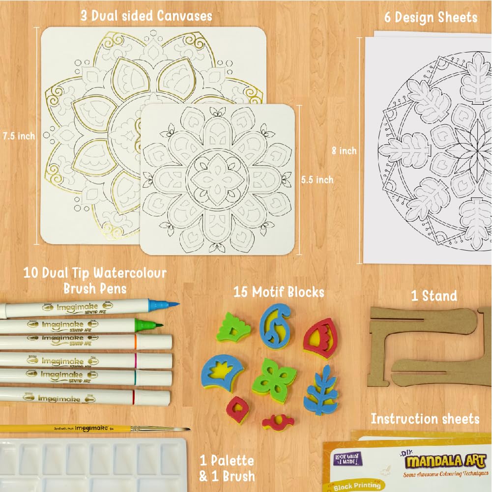 Imagimake DIY Mandala Art Kit for Coloring & Painting Art Kit Set with Water Brush Pen & Stamps Crafts Kids Age 10+ - Image 3
