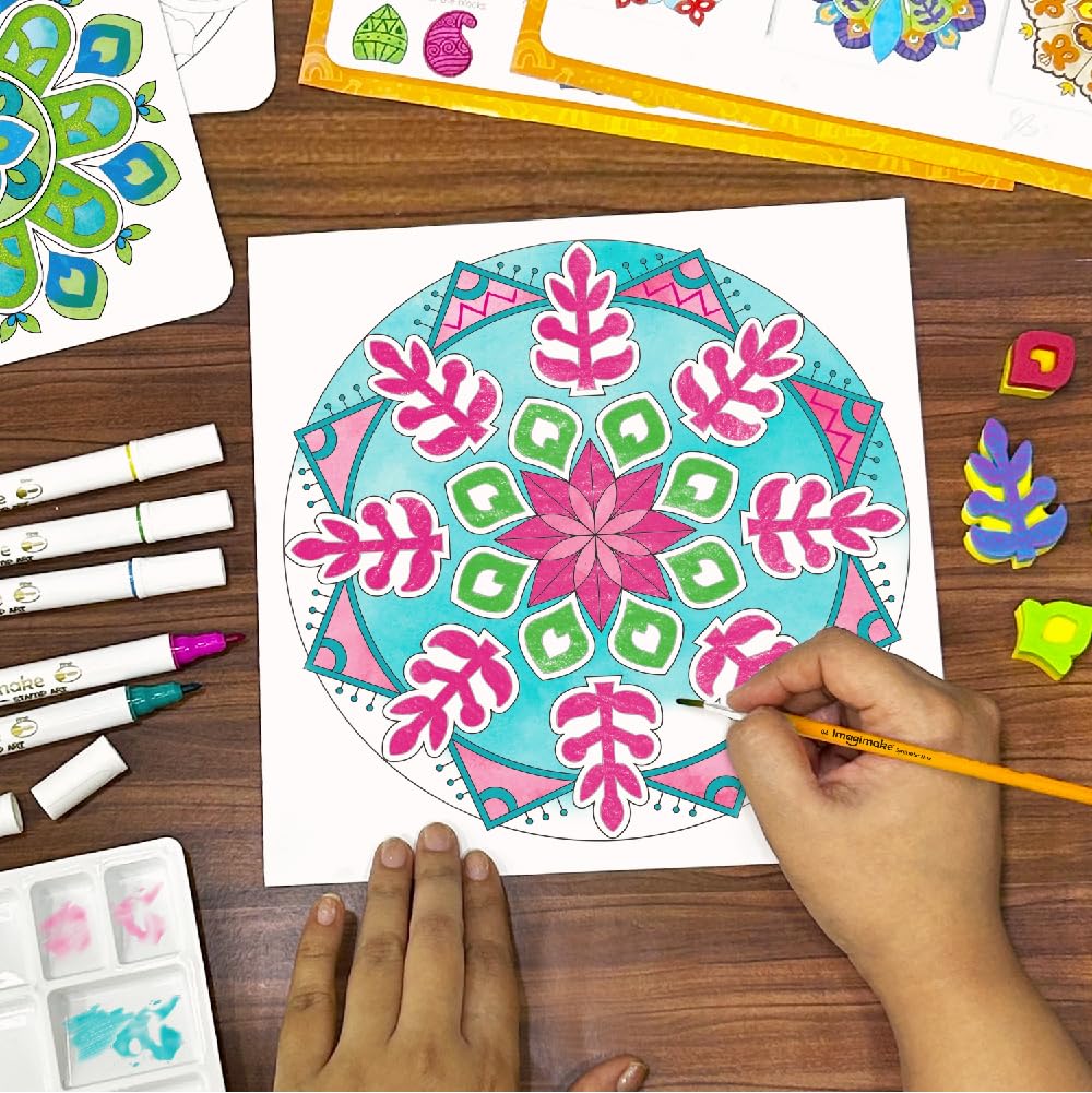 Imagimake DIY Mandala Art Kit for Coloring & Painting Art Kit Set with Water Brush Pen & Stamps Crafts Kids Age 10+ - Image 4