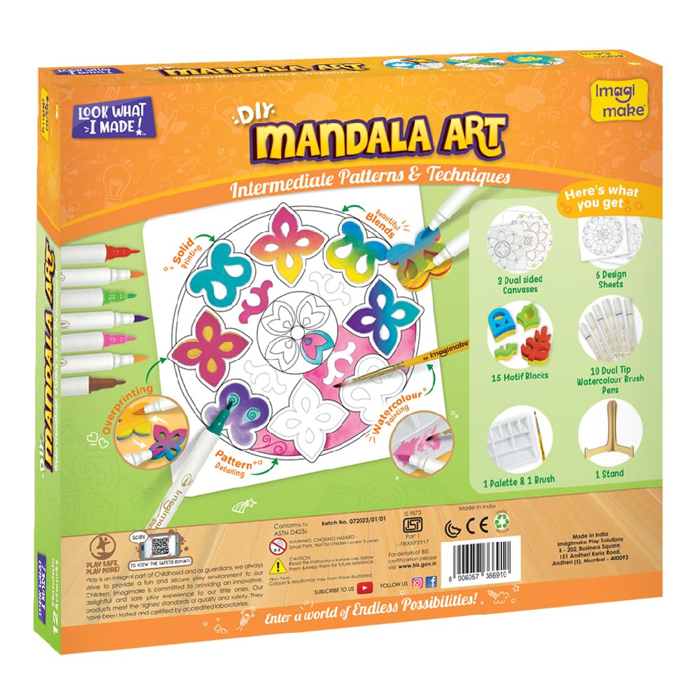 Imagimake DIY Mandala Art Kit for Coloring & Painting Art Kit Set with Water Brush Pen & Stamps Crafts Kids Age 10+ - Image 7