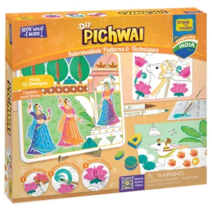 Imagimake DIY Pichwai Art Kit Pichwai Painting & Colouring Kit Using Water Brush Pen & Stamps Art & Craft Kit Ages 8+