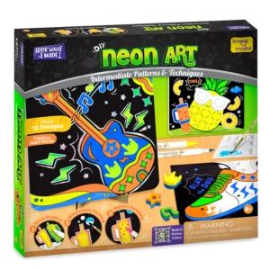Imagimake DIY Neon Art Kit Painting & Coloring Kit with Neon Brush Pens & Stamps Mess Free Art & Craft kit Ages 8+