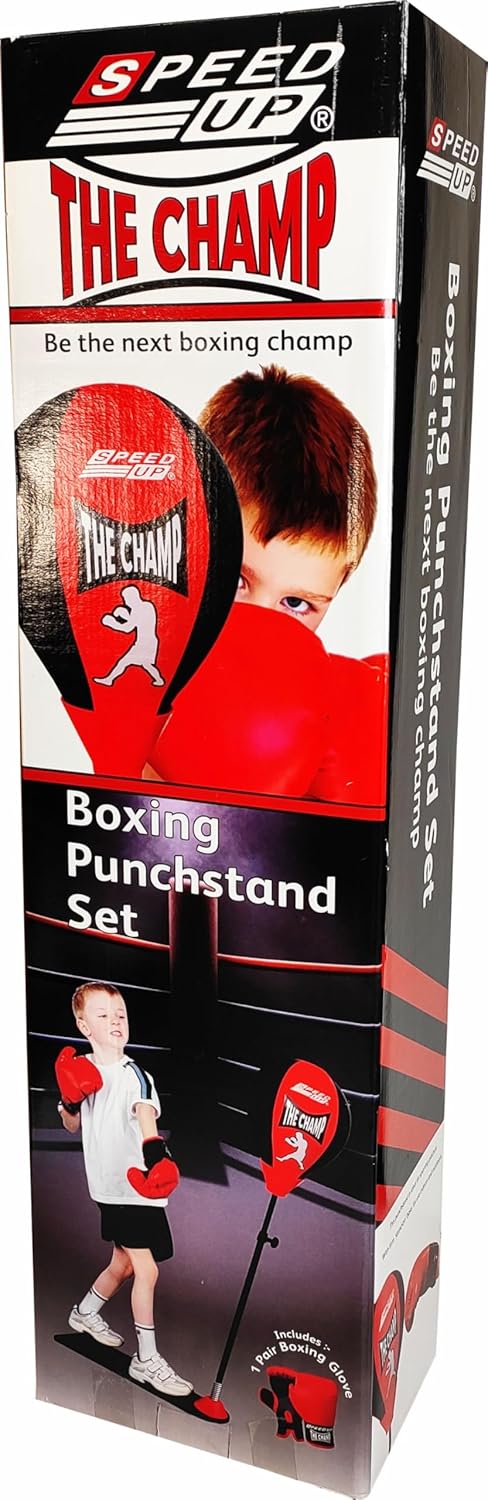 SPEED UP Champ Boxing Punching Stand Set with Punching Gloves & Pump, Ages 5+