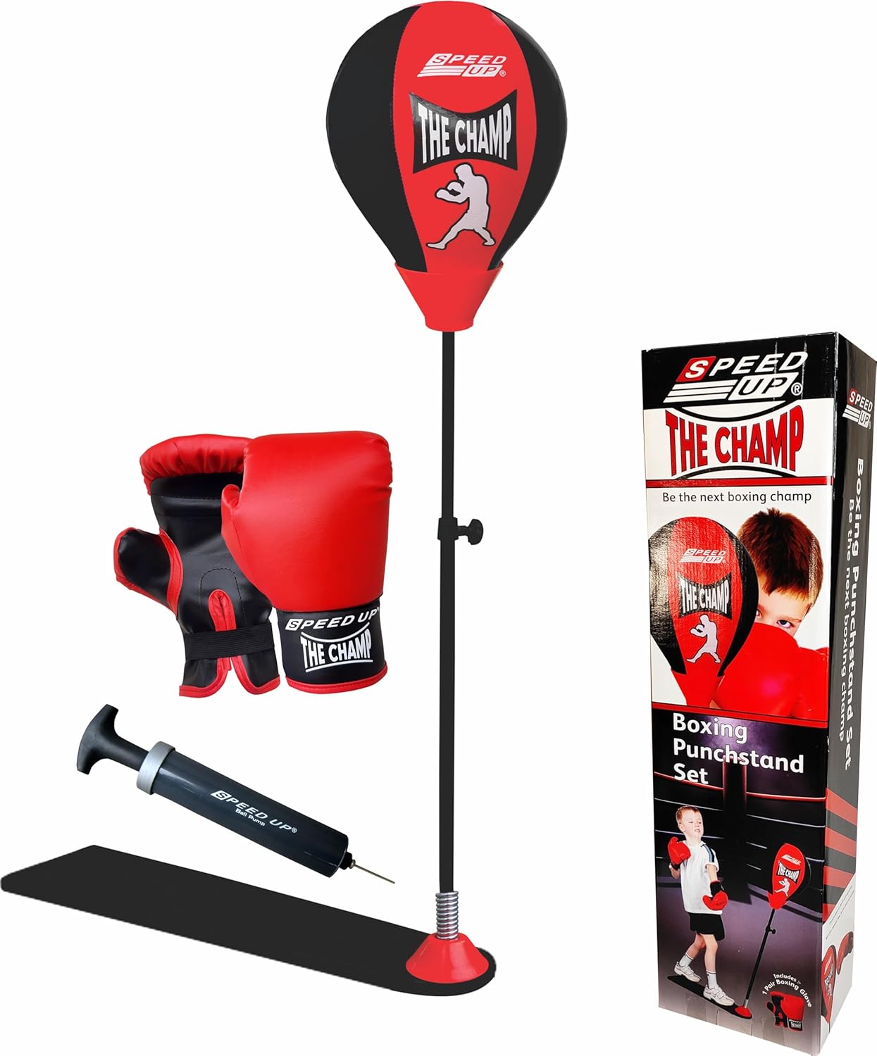SPEED UP Champ Boxing Punching Stand Set with Punching Gloves & Pump, Ages 5+ - Image 2