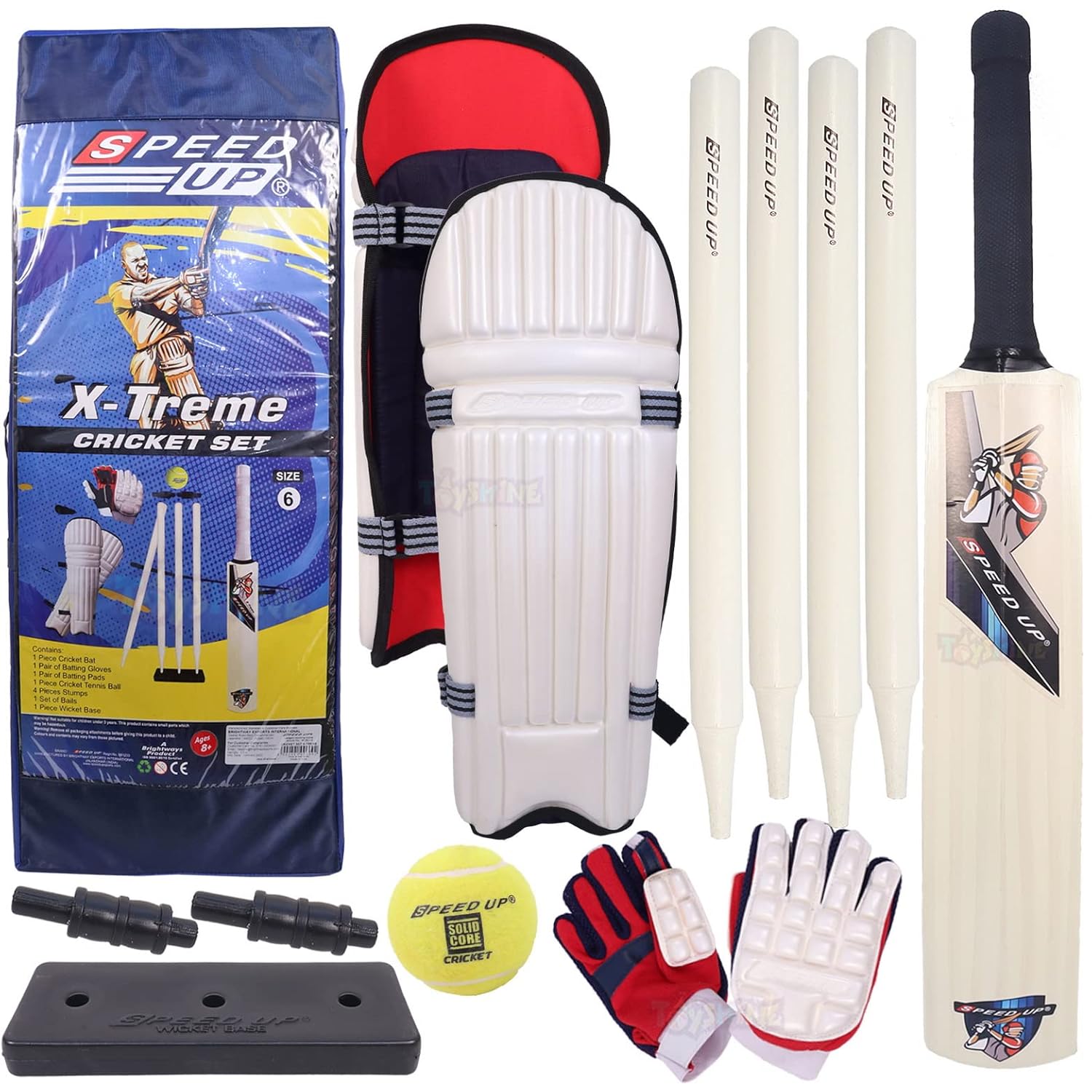 Speed Up X-Treme Cricket Combo Kit Size-6 for Kids with Bat, Stumps, Pads, Gloves and Ball, Outdoor Sports Toy, Picnic Fun, Ages 6+