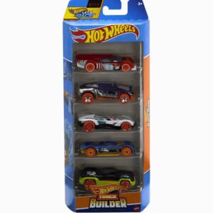 Hot Wheels Track Builder Pack of 5 (Gruppo X24, Lightnin Bug, Roadster Bite, Mach IT GO, Drone Duty) Multi - Color,Ages 3+